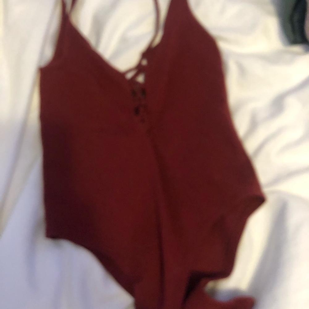 topshop Maroon bodysuit lace up